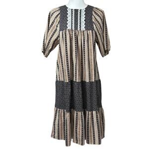 Good Times Hawaii black/tan dress, vintage, prairie, cottagecore, 80s/90s, artsy